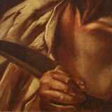 Peinture religieuse à l'huile sur toile de Saint Barthélemy du XVIIe siècle