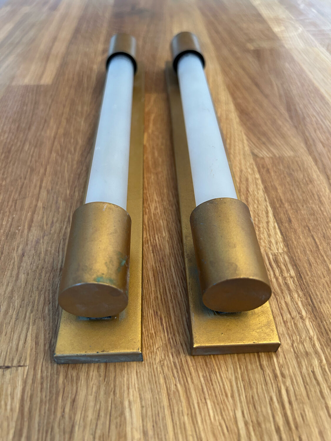 Pair of vintage modernist wall lamps copper, France 1930