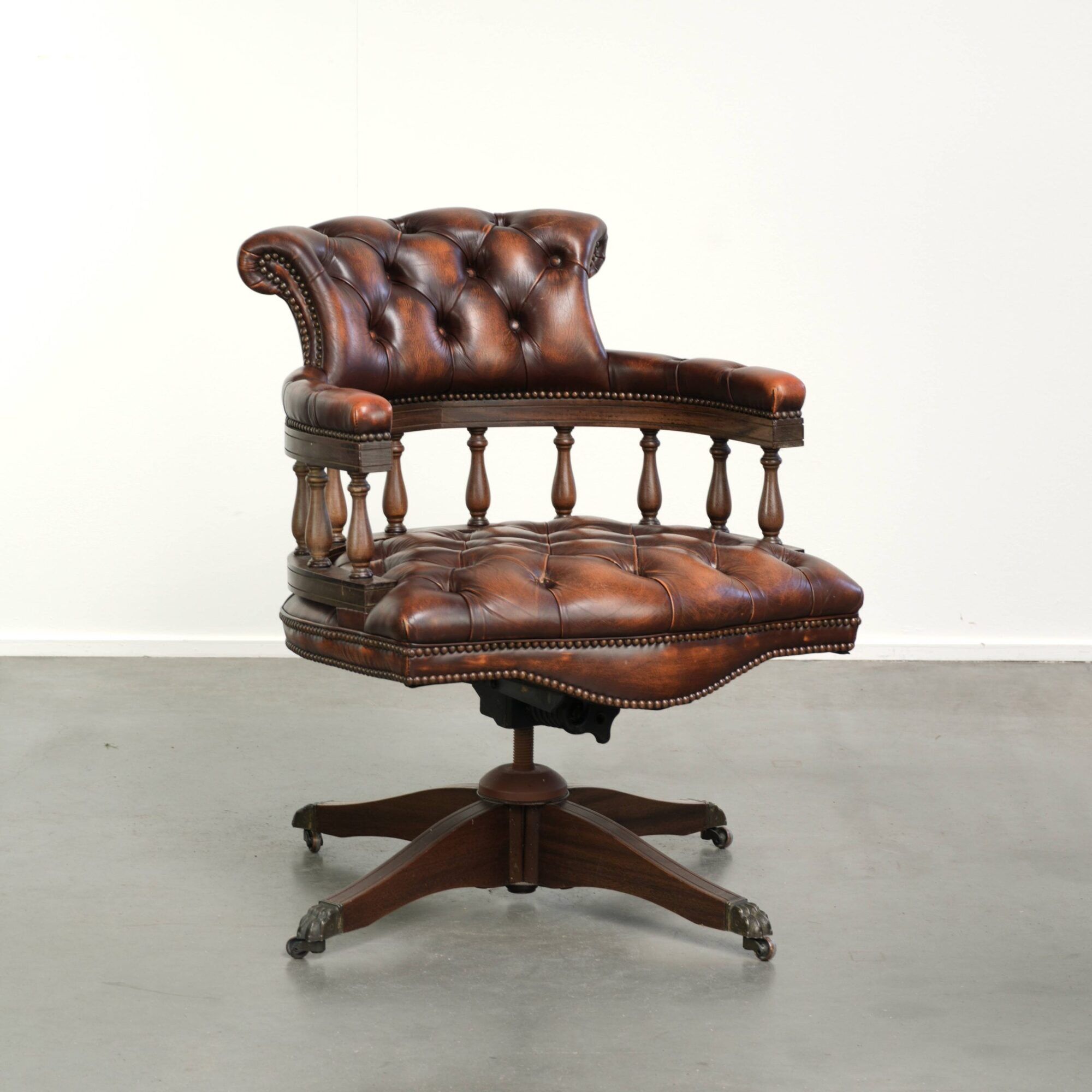 English cowhide Chesterfield swivel and tilt button seat office chair