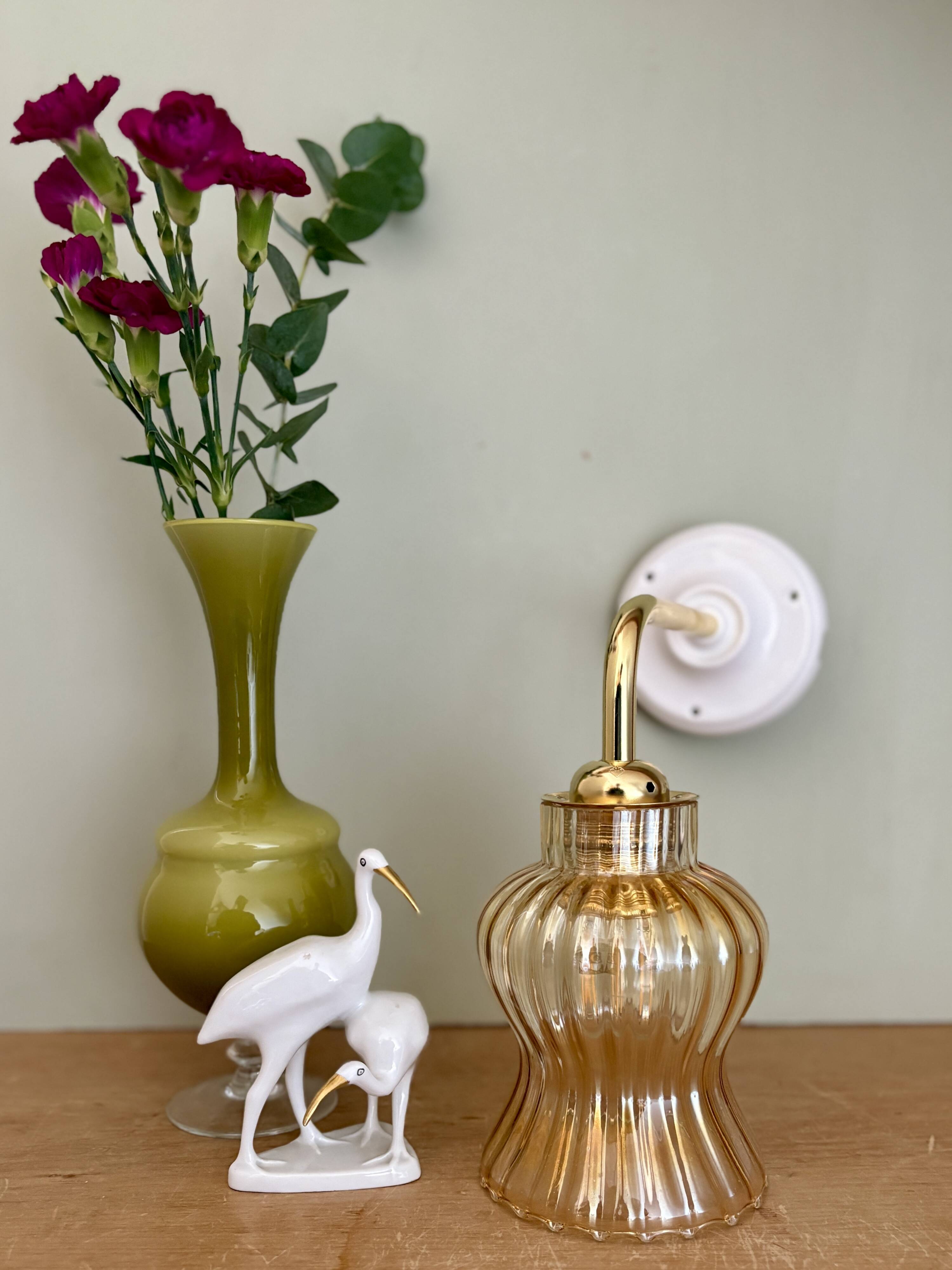 Vintage tulip angled wall light in amber glass