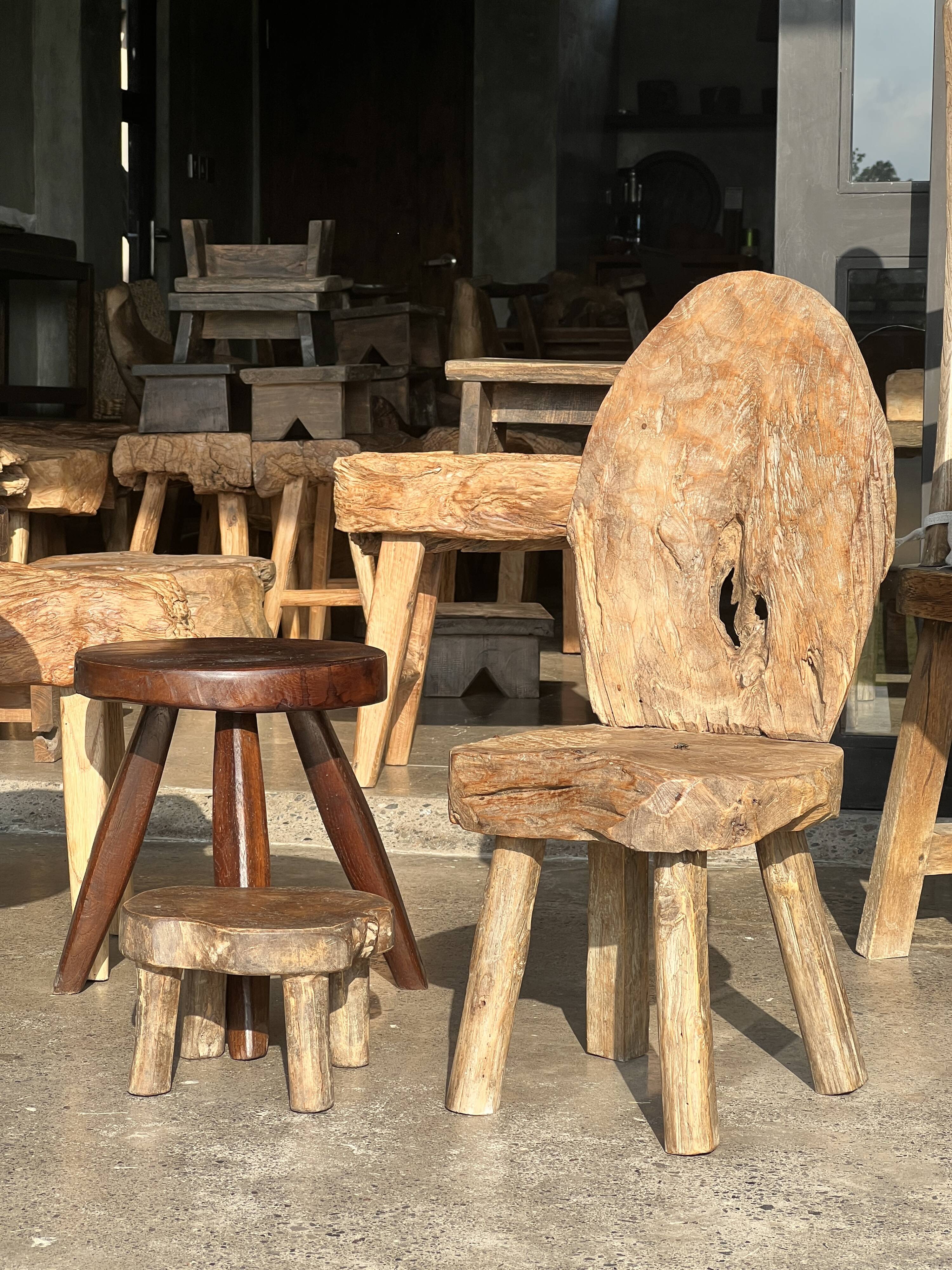 Mini low stool in upcycled old Asian teak H15 D24