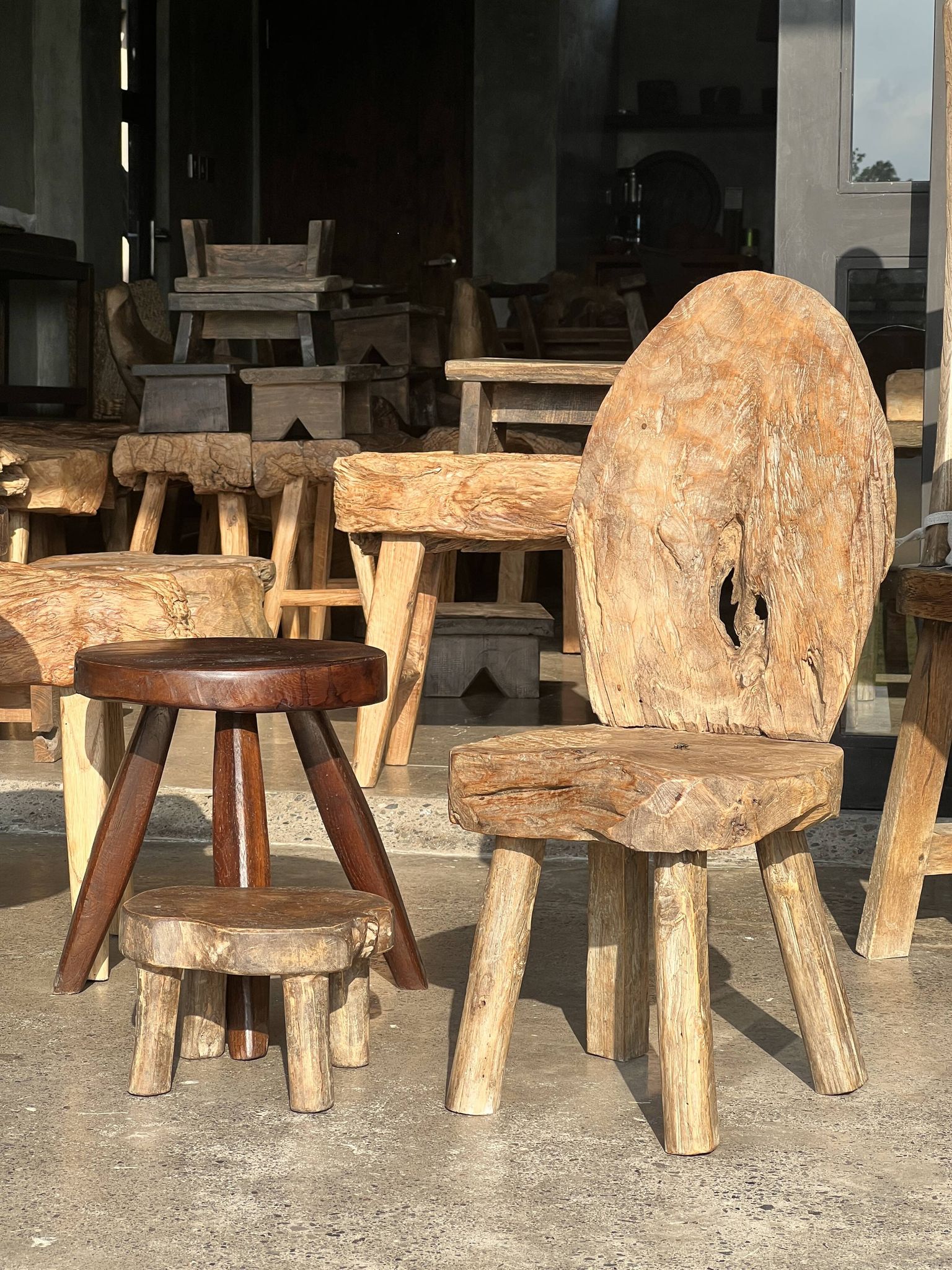 Mini low stool in upcycled old Asian teak H15 D24