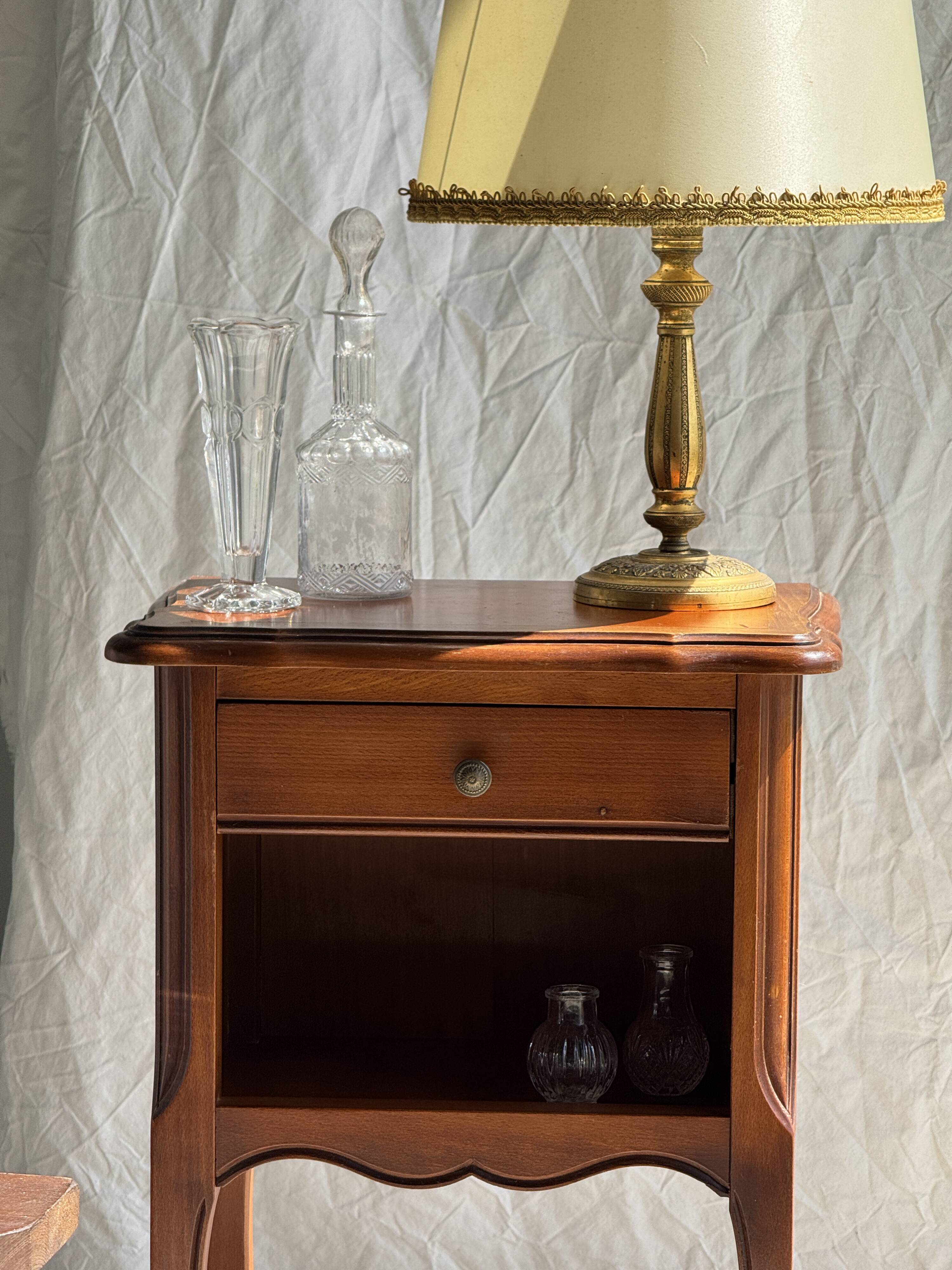 Classic wooden bedside table with drawer
