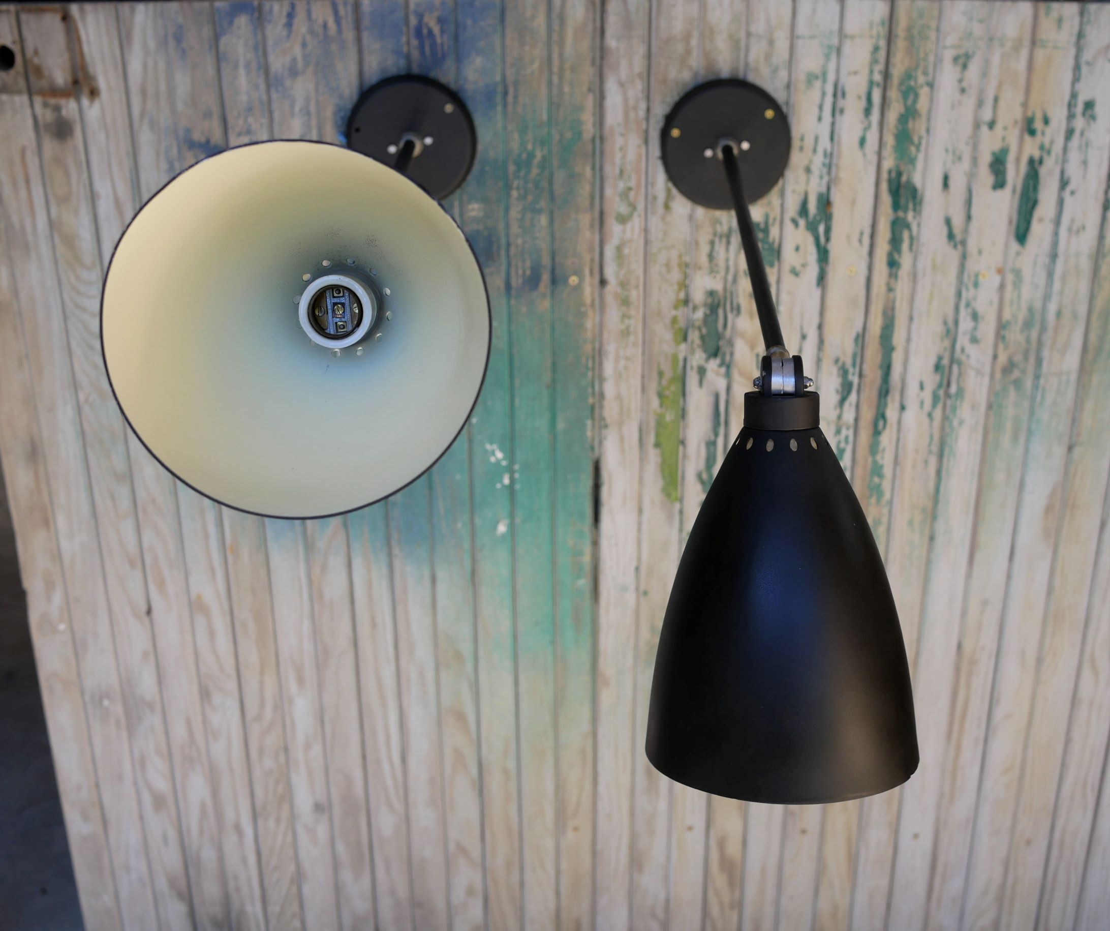 Pair of industrial arm wall lights, 60 years