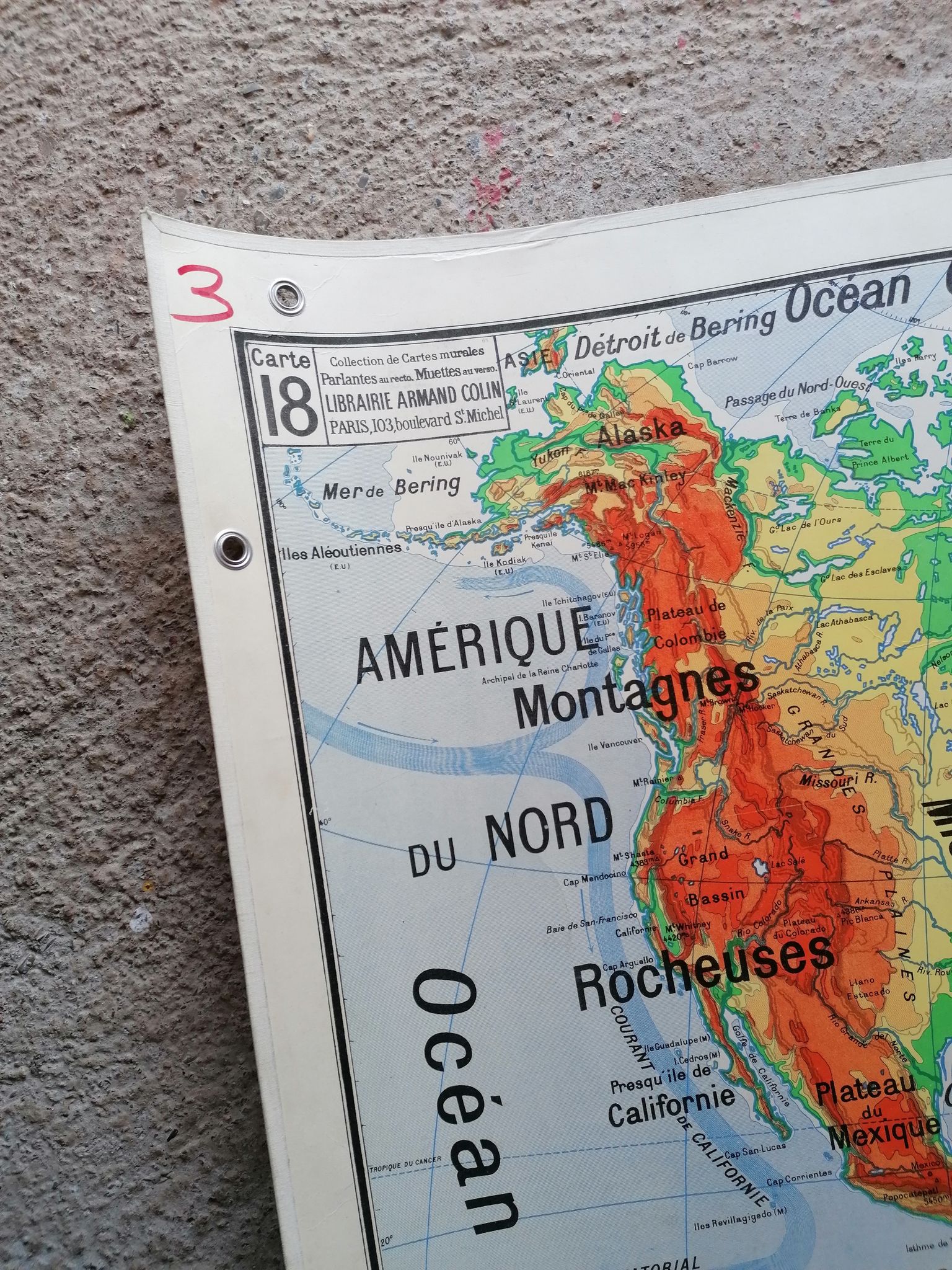 Ancienne carte physique Continent américain Vidal-Lablache