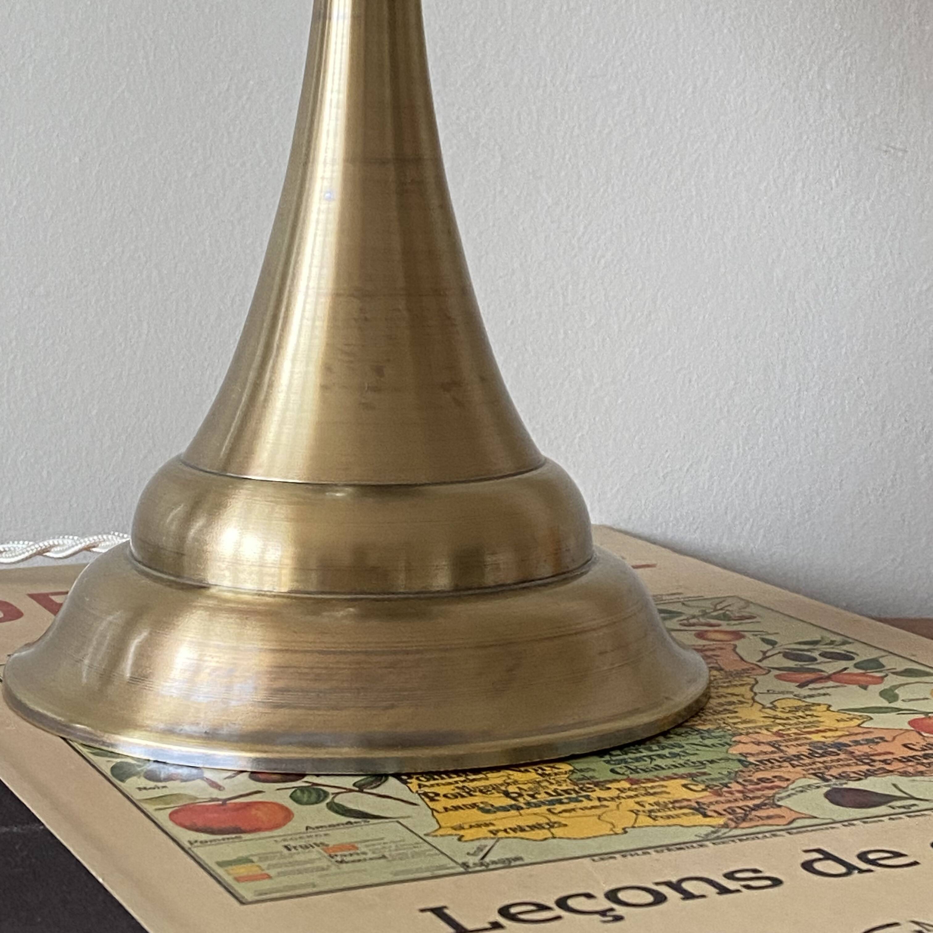 Vintage Art Deco modernist lamp with blue opaline glass and brass.