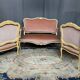 Louis XV style seat and bench set in pink fabric