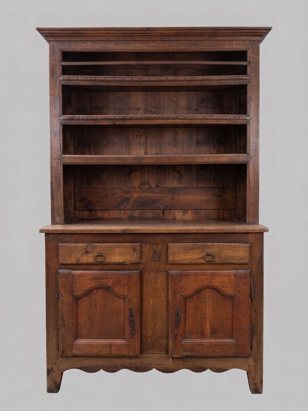 Buffet vaisselier, bahut, double corps en chêne massif Louis XV, Louis Philippe