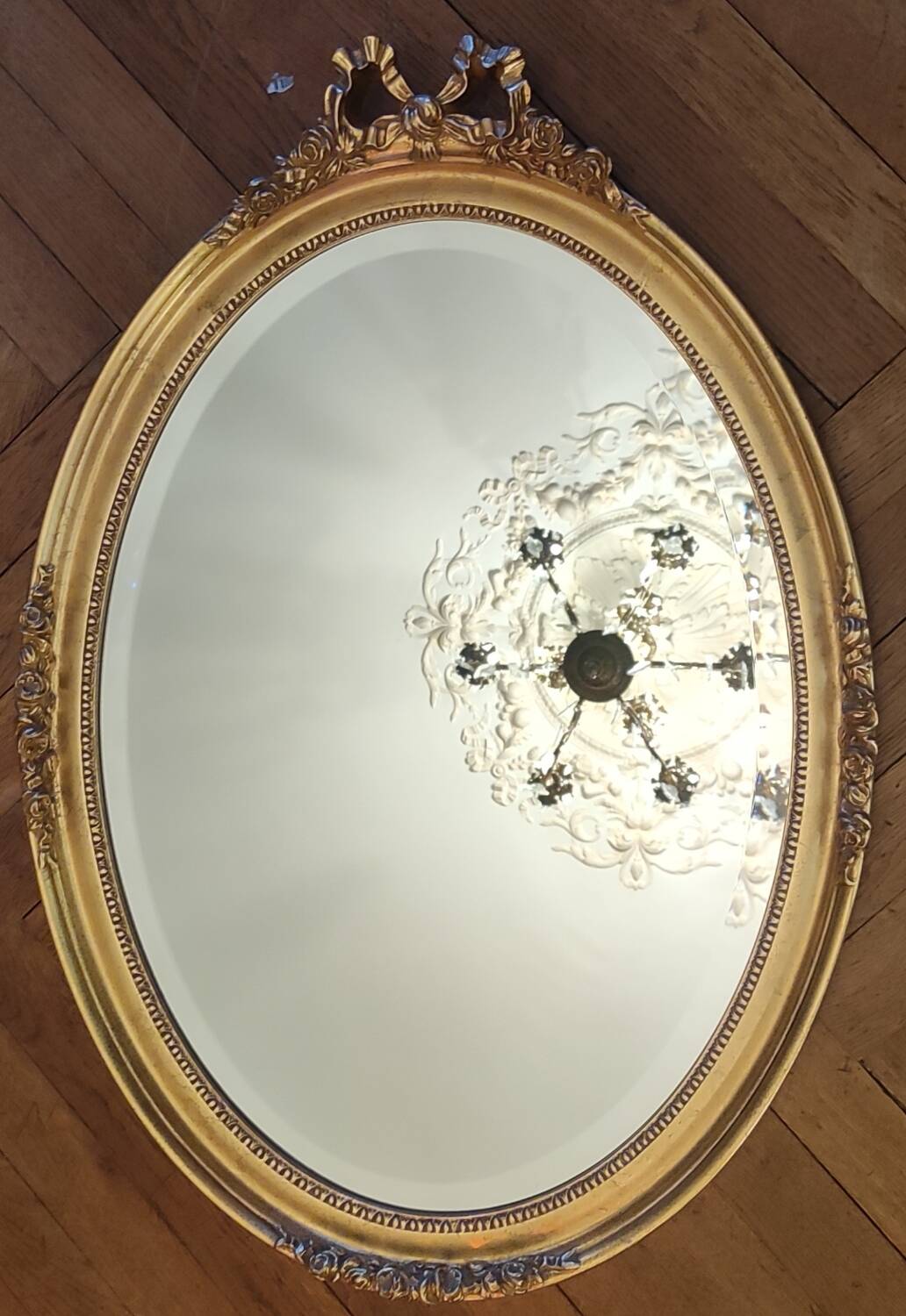 Ancien miroir biseauté stuck doré style Louis XVI
