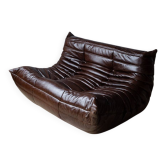 Togo 3-seater sofa in brown leather designed by Michel Ducaroy 1973