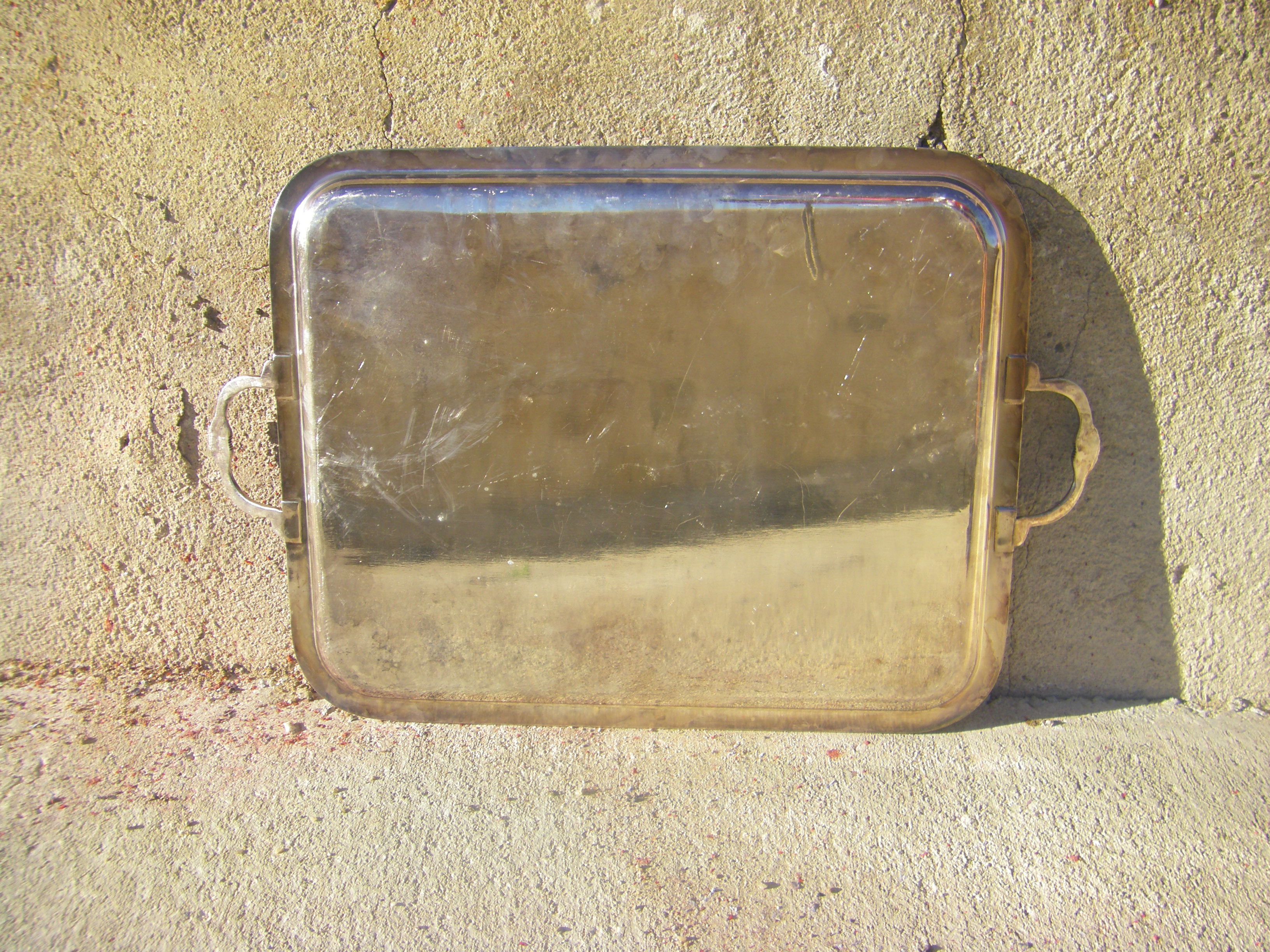 Silver metal serving tray
