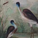 Large decorative painting of birds in water, France 1960s