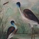 Large decorative painting of birds in water, France 1960s