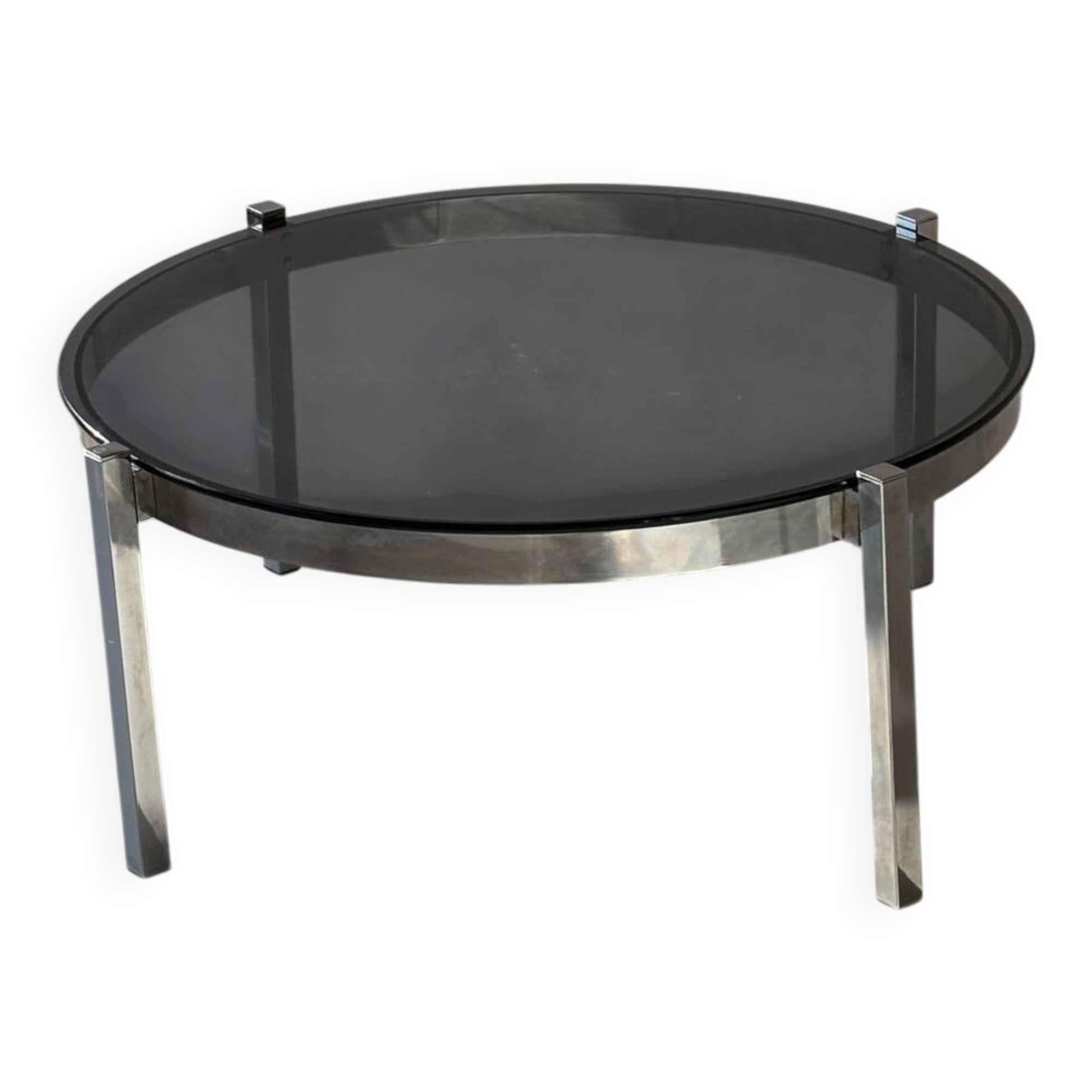 Table basse, chrome et verre fumé, 1970