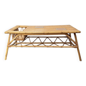 Table basse vintage en - rotin