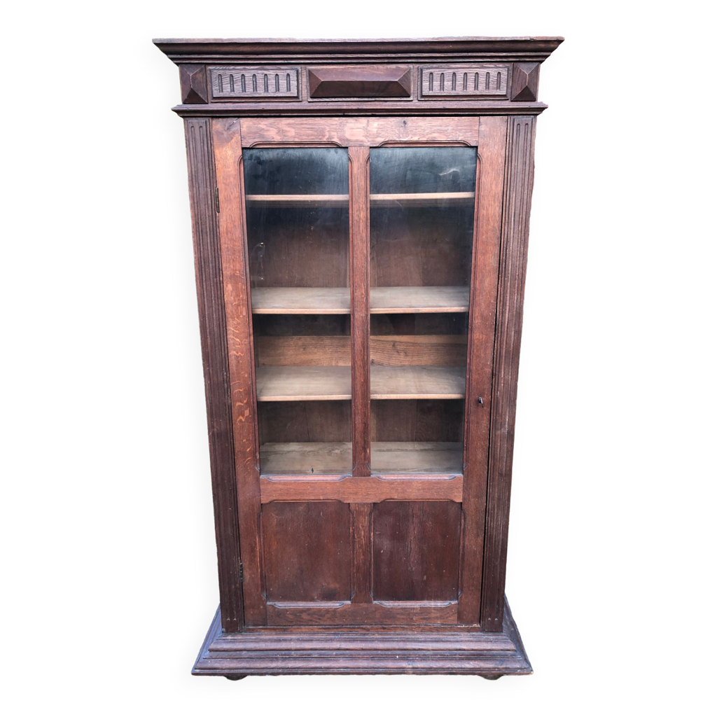 Armoire vintage parisienne à 1 porte vitrée en chêne massif. Selency