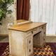 Hairdresser and her cerused oak stool, English work from the 1950s.