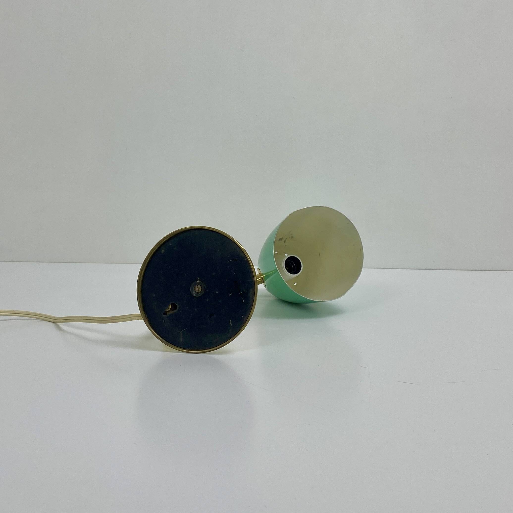 Lampe vintage verte et laiton, 1950
