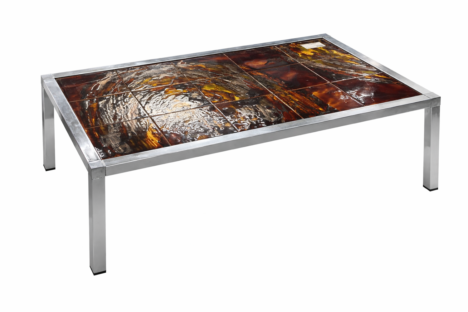 Vintage 1970s coffee table – chrome metal & enamelled tiles