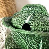 Soup tureen and green cabbage dish in barbotine