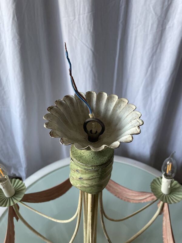 Lustre italien en tôle émaillée milieu XXème style romantique vintage