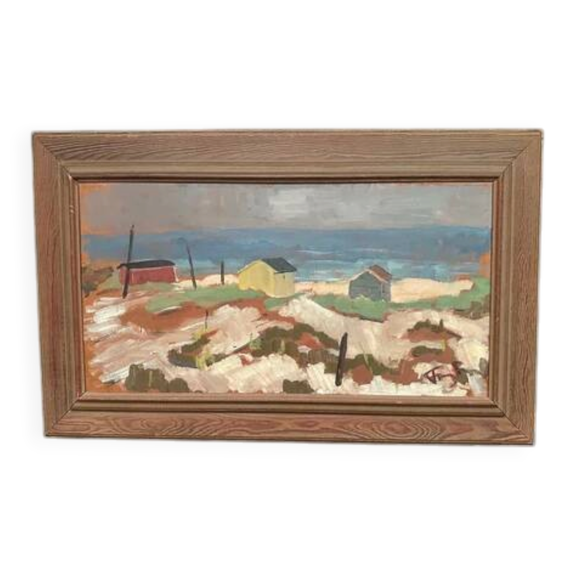 Original Swedish Oil on Panel – “Coastal Village” by Frans Lundberg Vintage
