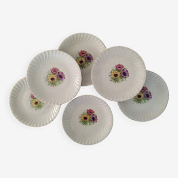 Assiettes Plates Porcelaine Vitriam Décor Fleurs d'Anémones Vintage