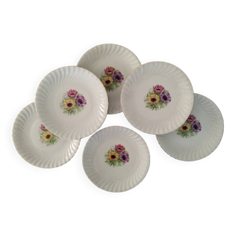 Assiettes Plates Porcelaine Vitriam Décor Fleurs d'Anémones Vintage