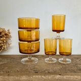 6 vintage LUMINARC amber glasses