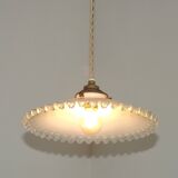 Suspension Art déco en opaline plissée blanche, France