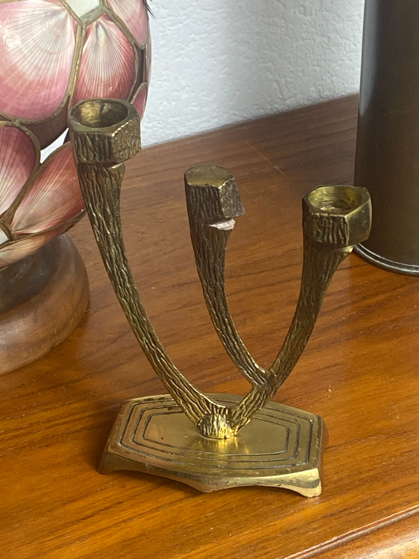 Chandelier, brutalist menorah, Wainberg, in brass.