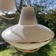 Space Age saucer pendant light, 1950s chandelier, in white and gold glass