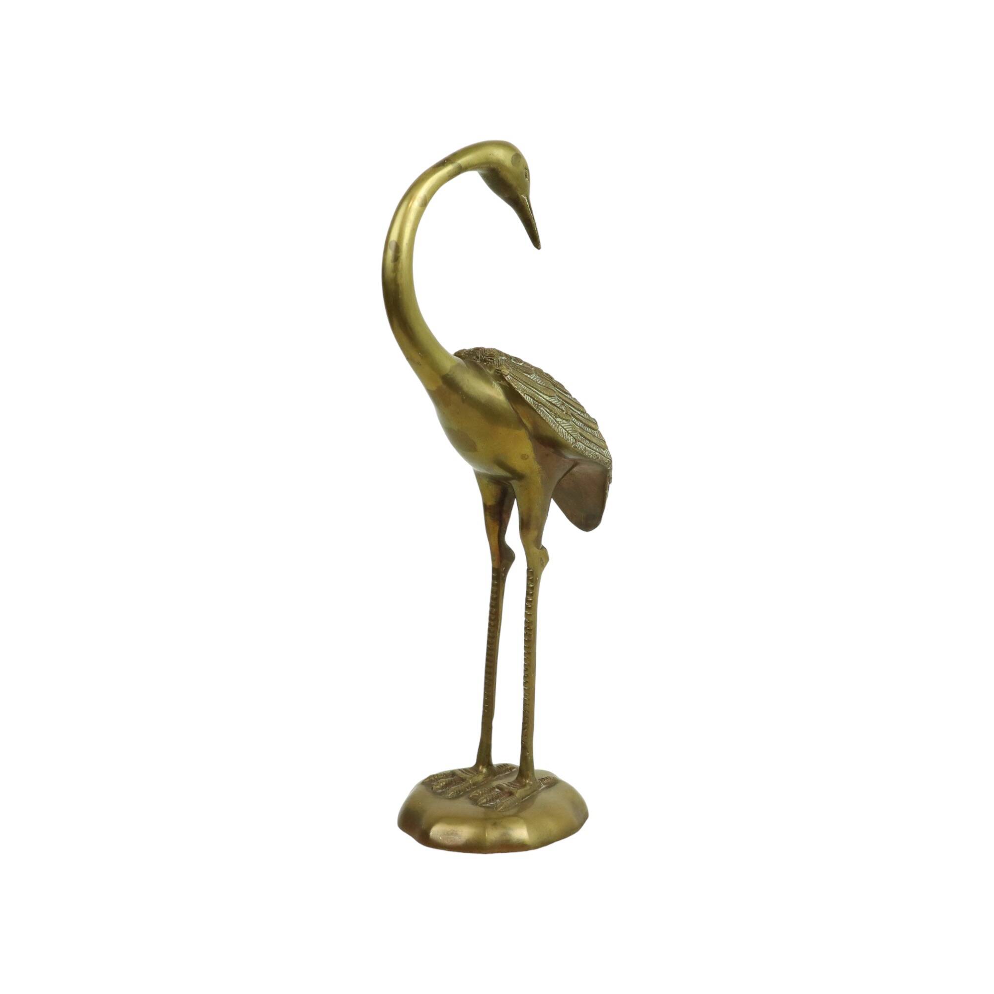 Statue de héron grue en cuivre sculpture laiton vintage 42cm
