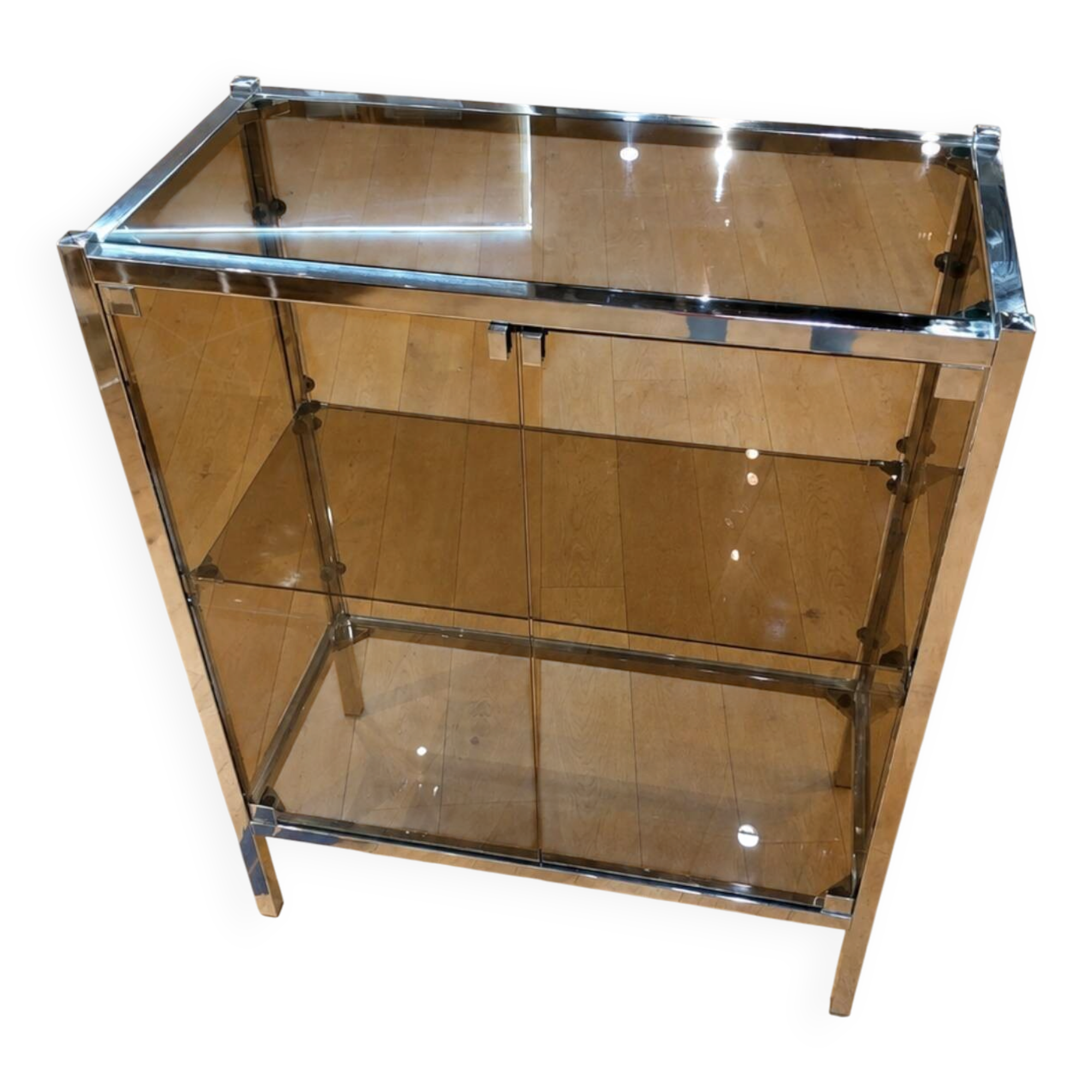 70s smoked glass display cabinet