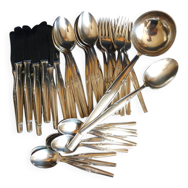 Ménagère de table art déco en métal argenté, Couverts de table métal argent