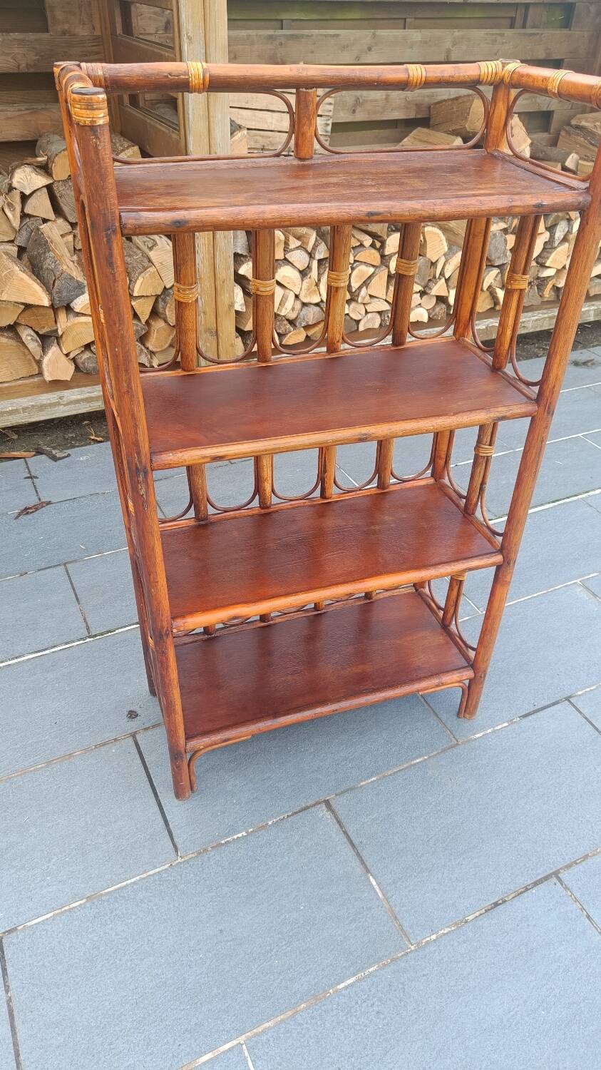 Vintage rattan shelf 4 levels – rattan bookcase