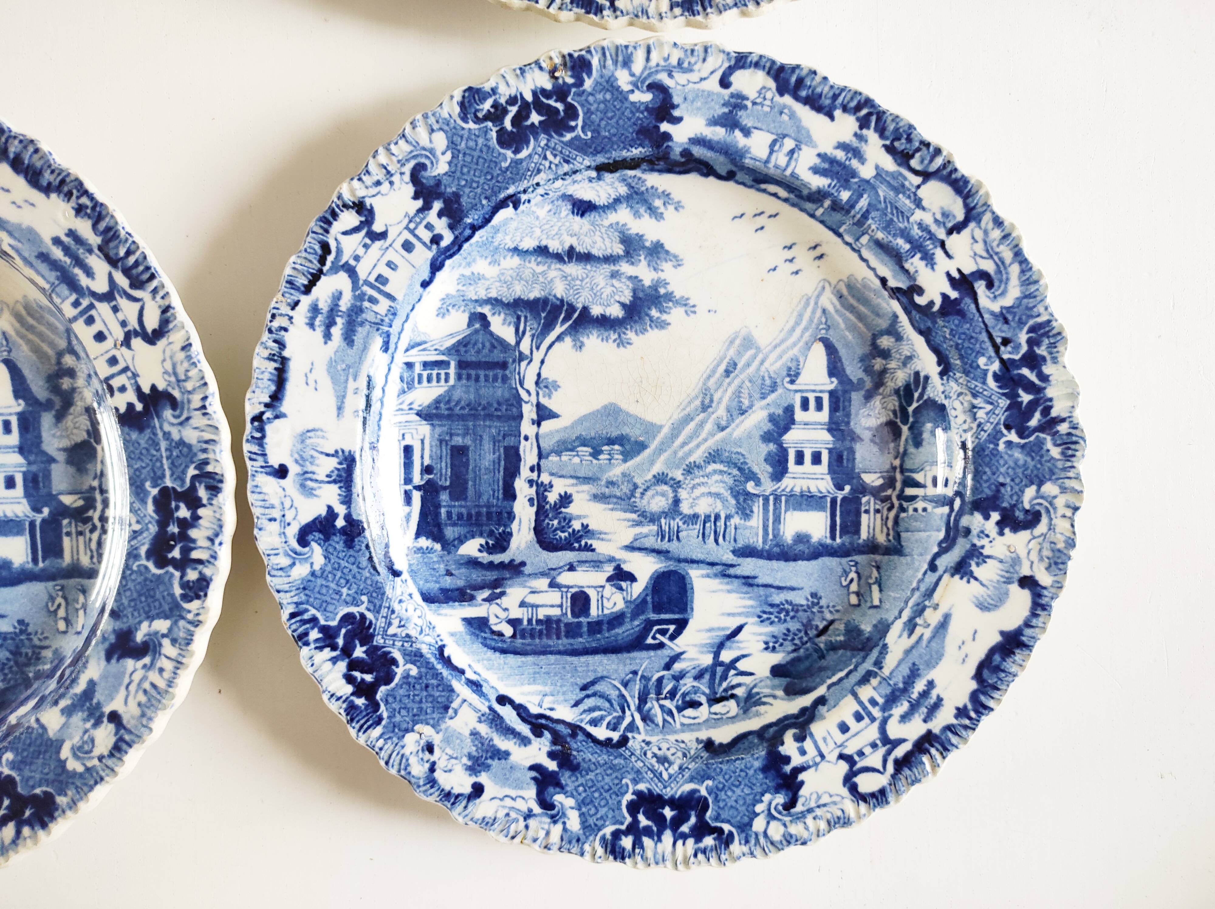 Calais earthenware 4 pagoda plates