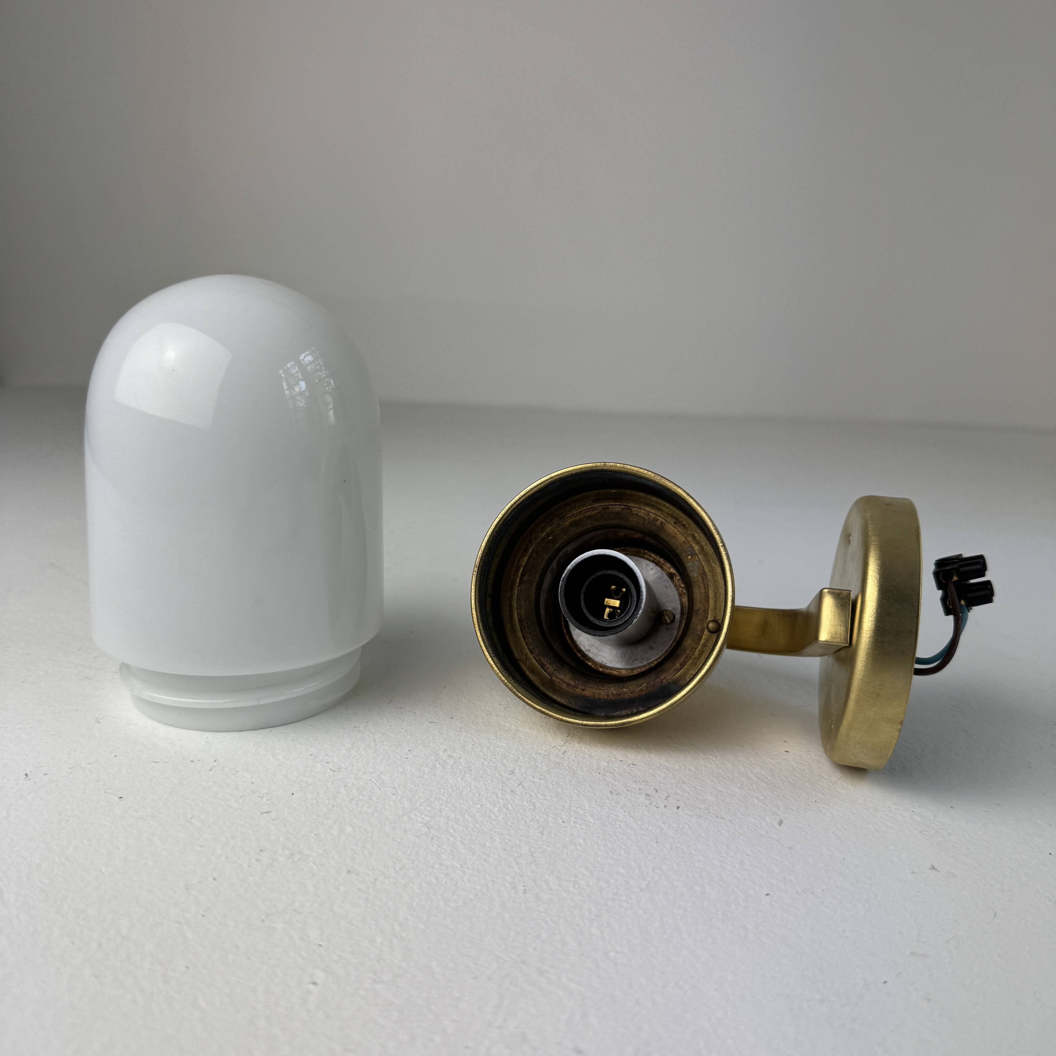 Antique small brass & opaline vintage wall sconce