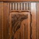 Old solid wood wardrobe with three vintage mirror doors