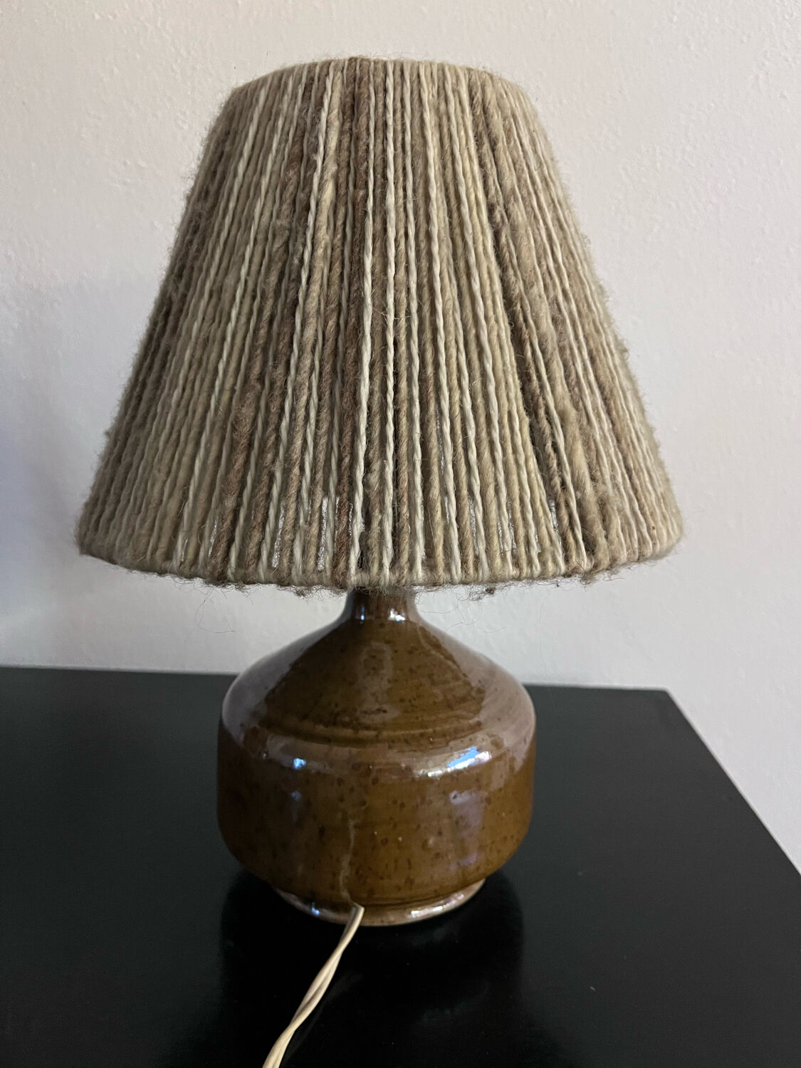 Vintage stoneware lamp and wool lampshade