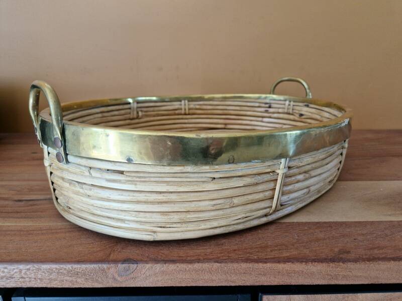 Gabriella Crespi (1922-2017) Rattan basket, tray, centerpiece