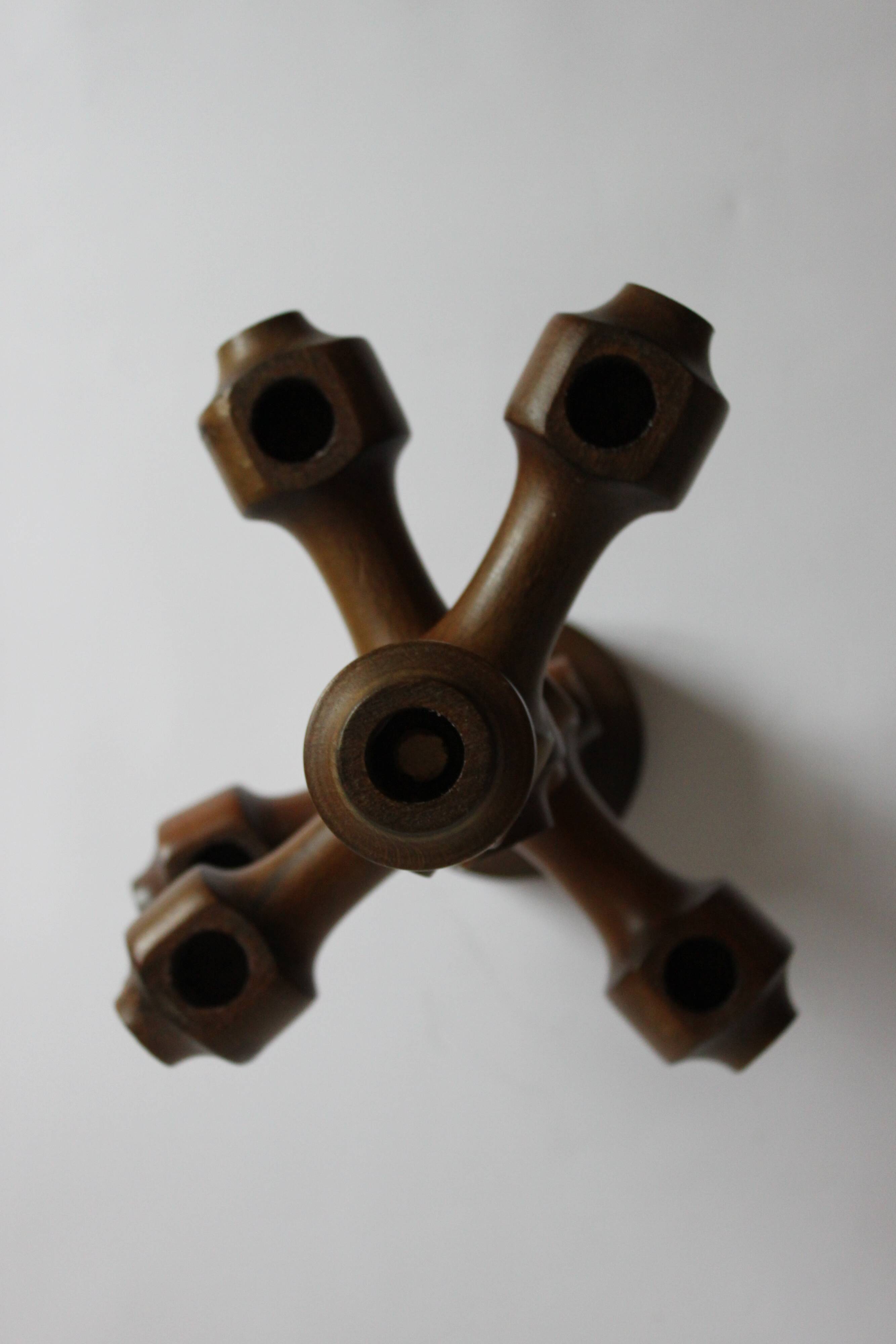 Adjustable wooden turned candelabra, 1970s.