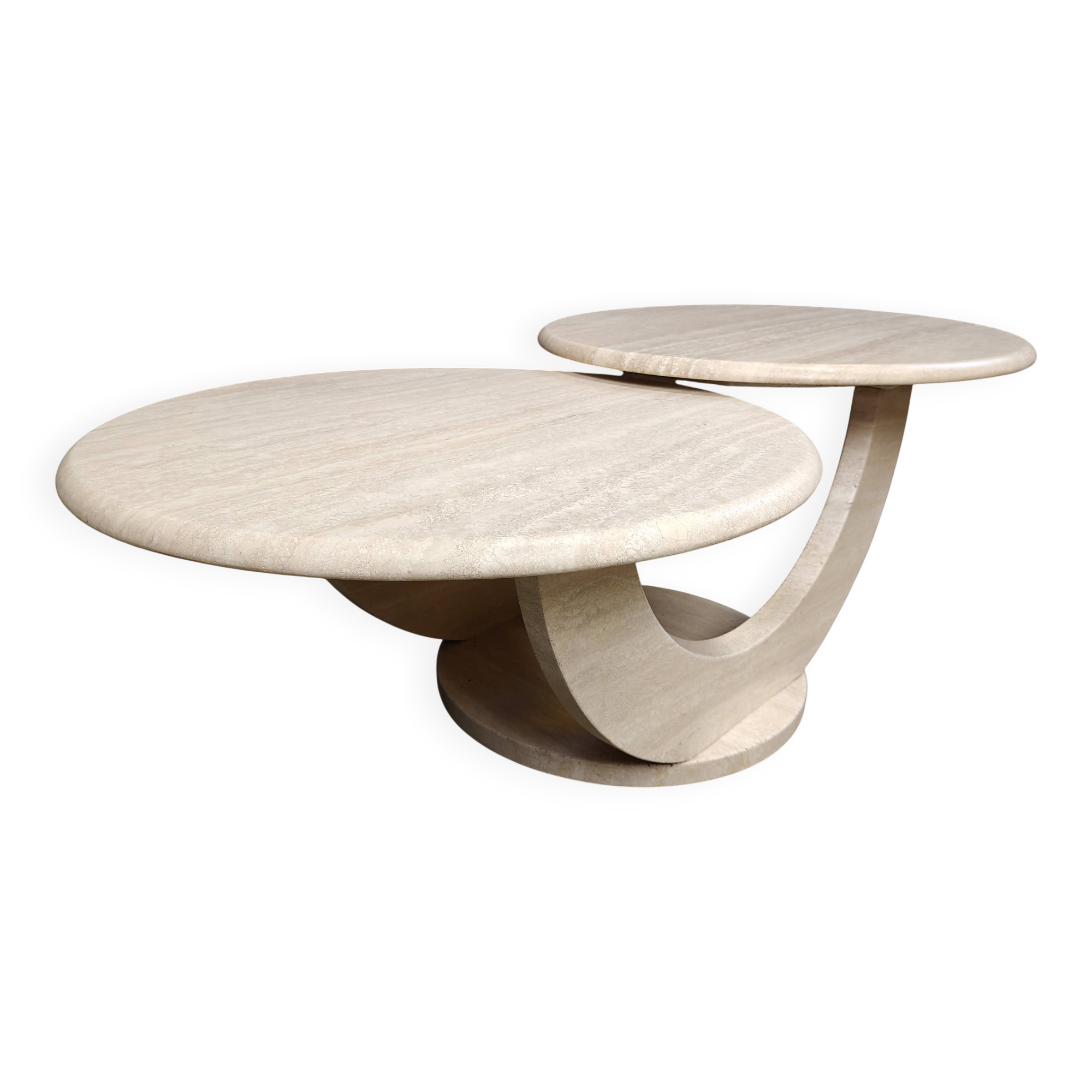Table basse vintage à deux niveaux en travertin, années 1970