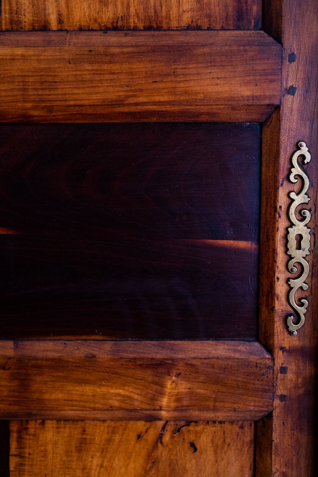 Old wardrobe cabinet in elm and solid walnut