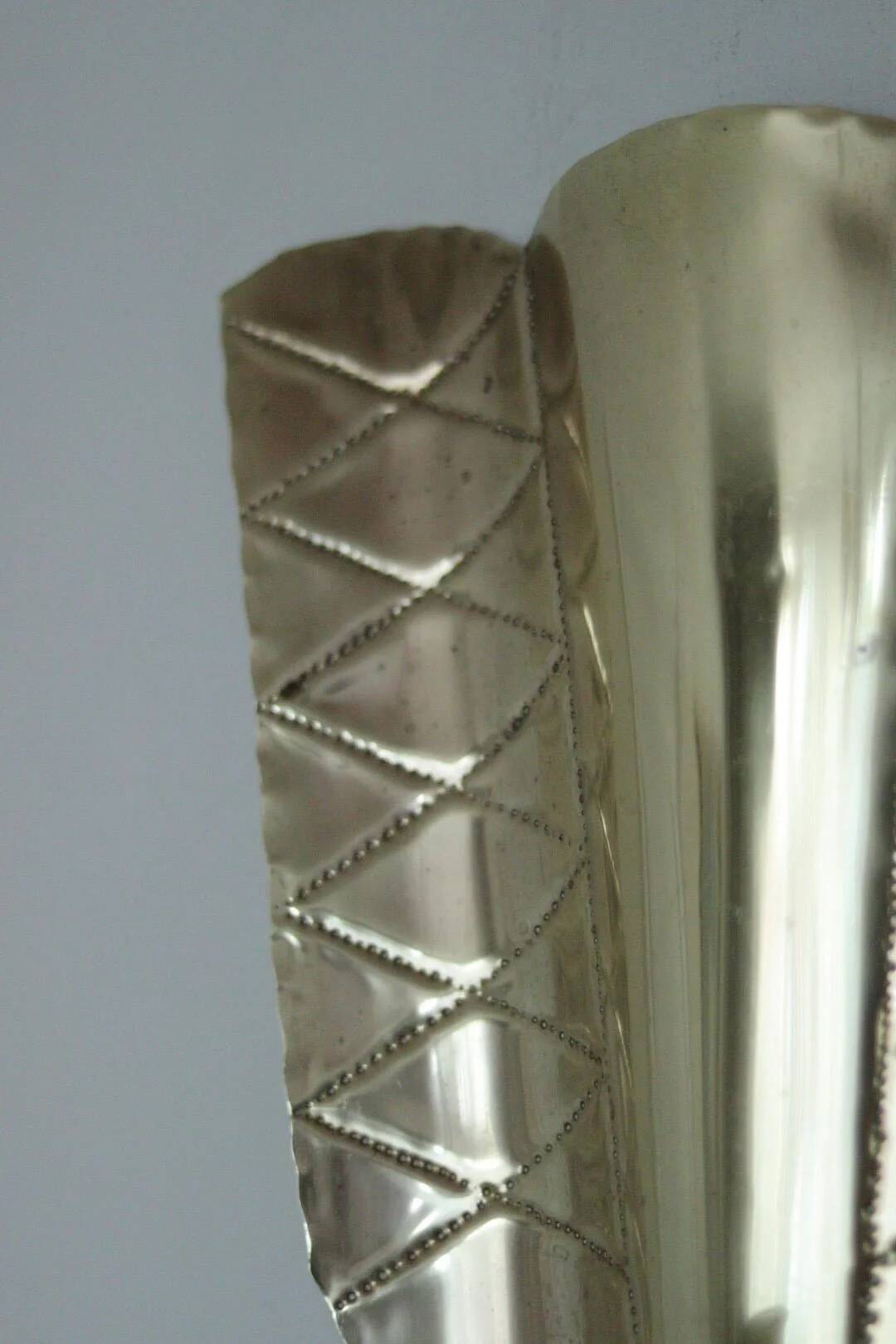 Pair of mid-century Swedish brass shield shape sconces