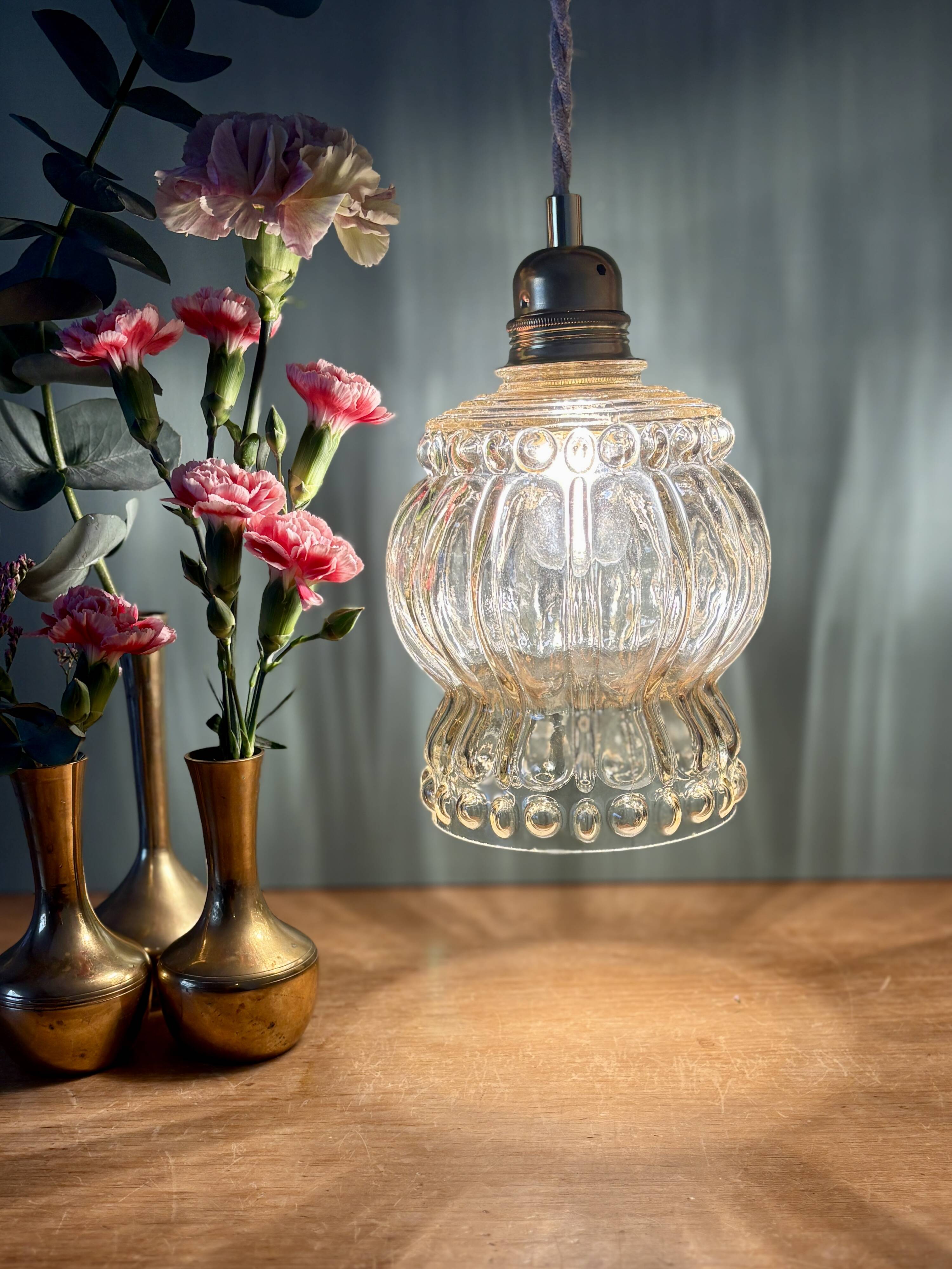 Vintage amber glass suspension globe