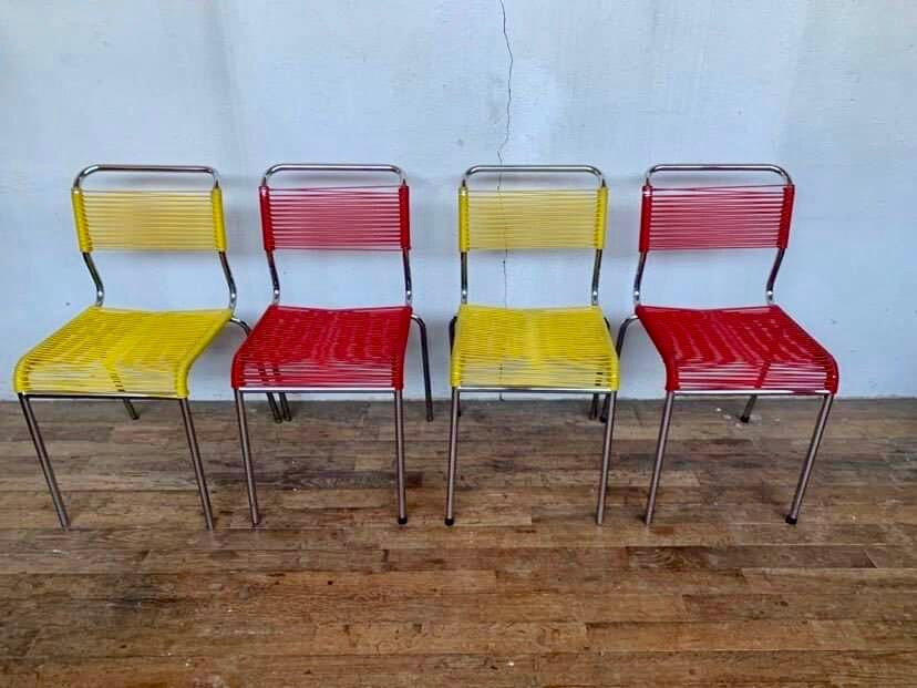 Series of 4 vintage chairs scoubidou of the 1950s