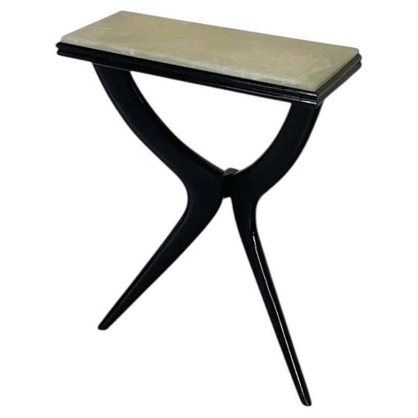Console from the 1950s in ebonised wood and green marble.