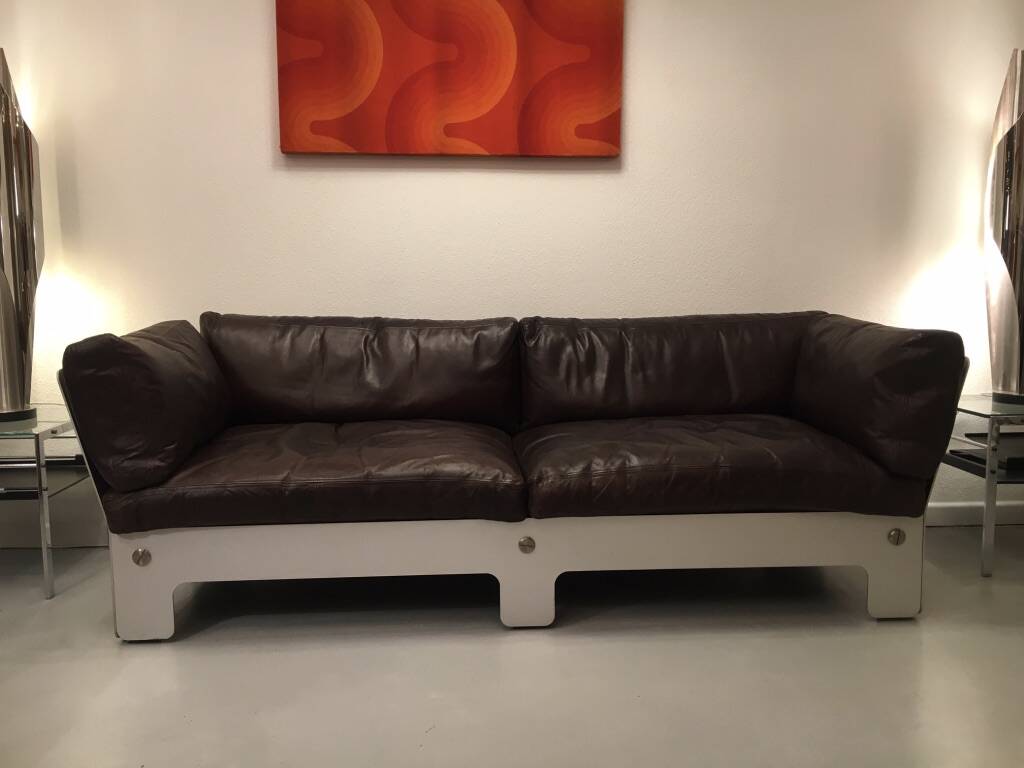 Canapé 3 places cuir et aluminium anodisé Sigurd Ressel 1968