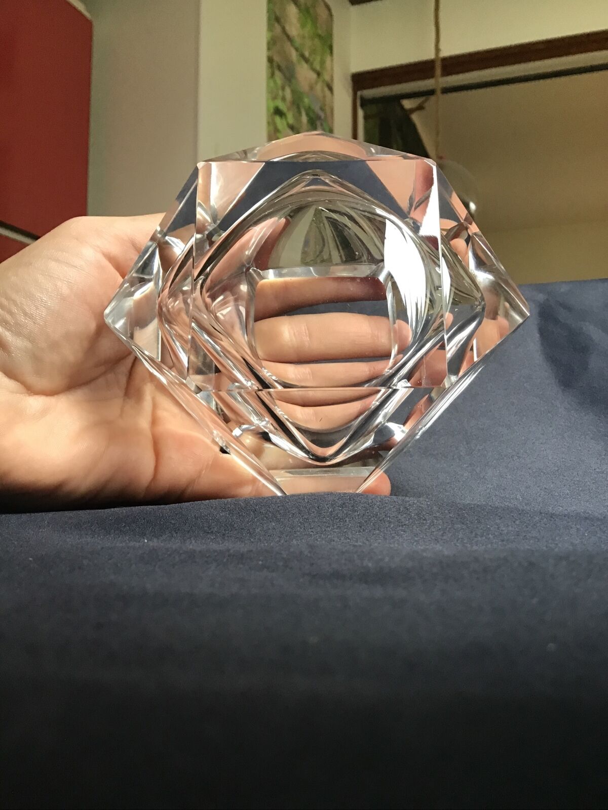 Empty diamond ashtray pocket flavio polished glass Murano crystal facets prism 60s